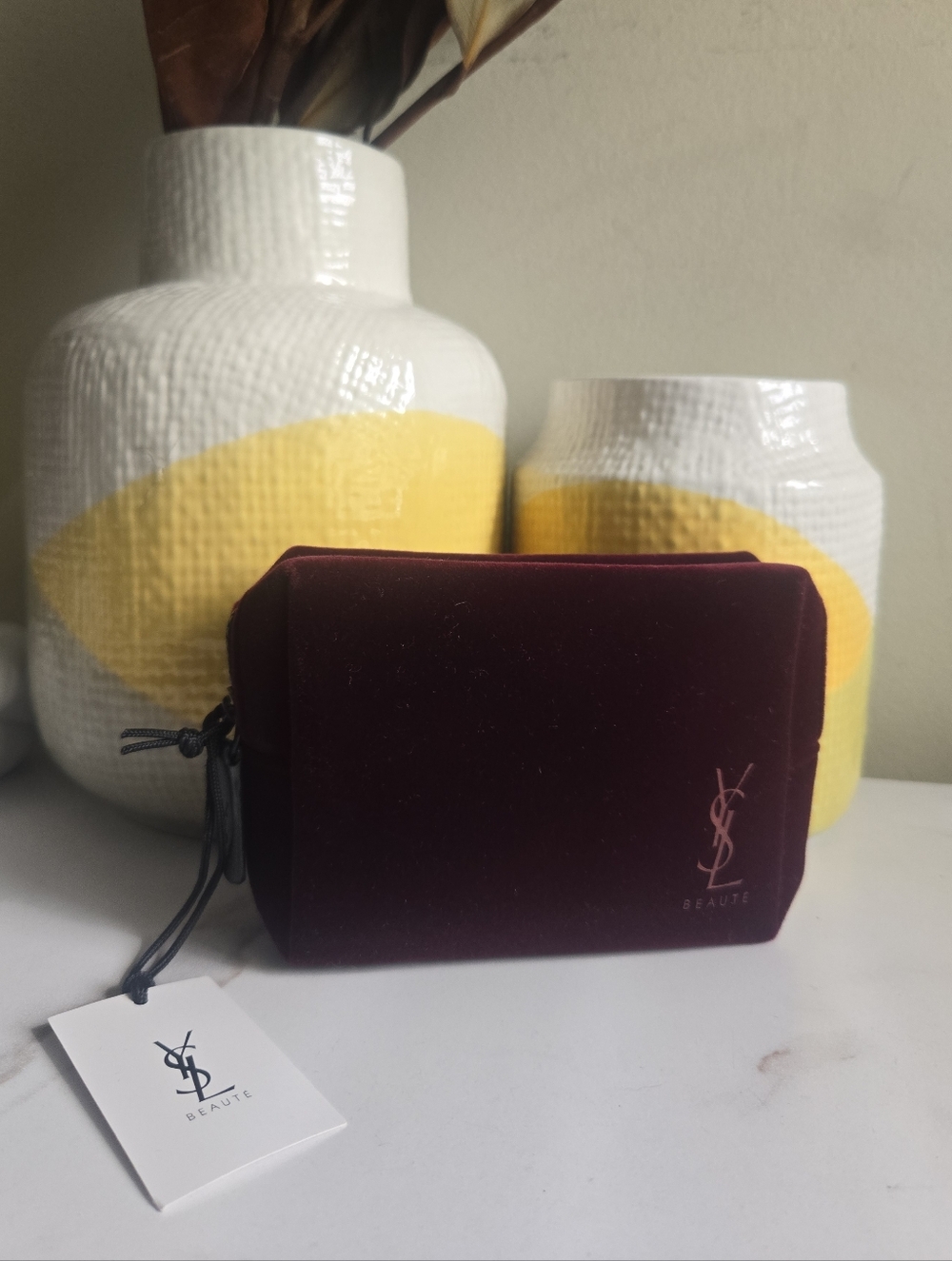 NWT Yves Saint Laurent Beauty Burgundy Velvet Toiletry Pouch